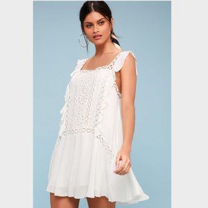 Free People Priscilla White Crochet Mini Dress (Size M)